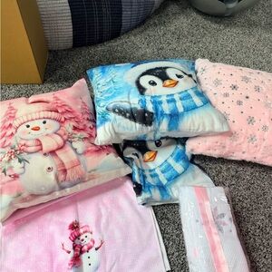 Christmas pillows and hand towels